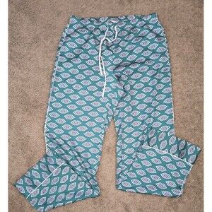 Victoria's Secret Satin Pajama Pants Medium Green Pink Purple Lips Print Lounge